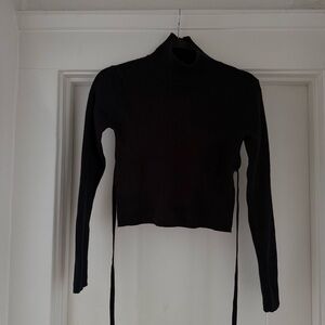 Black Ribbed Turtleneck Crop Open Back Sweater